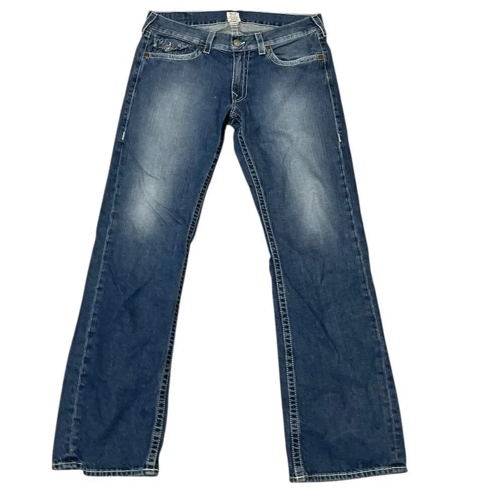True Religion World Tour Straight Leg Denim Blue Jeans Men's Sz 36
